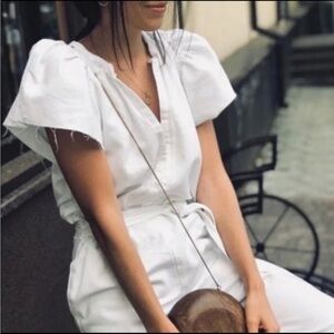 Zara White Denim Ruffle Sleeve Romper. XS